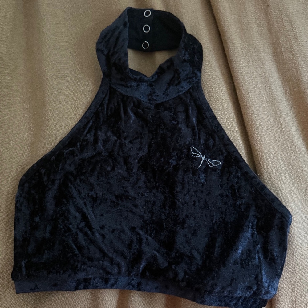 Dragonfly Halter Crushed Velvet Tops